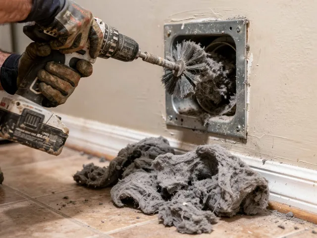 Certified Granby Dryer Vent Cleaning technician performing dryer vent cleaning in Granby