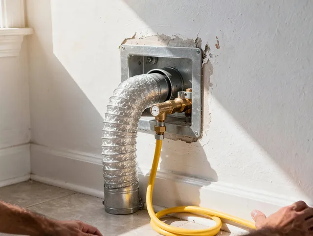 Granby Dryer Vent Cleaning certified technician performing specialized gas dryer vent cleaning in Granby